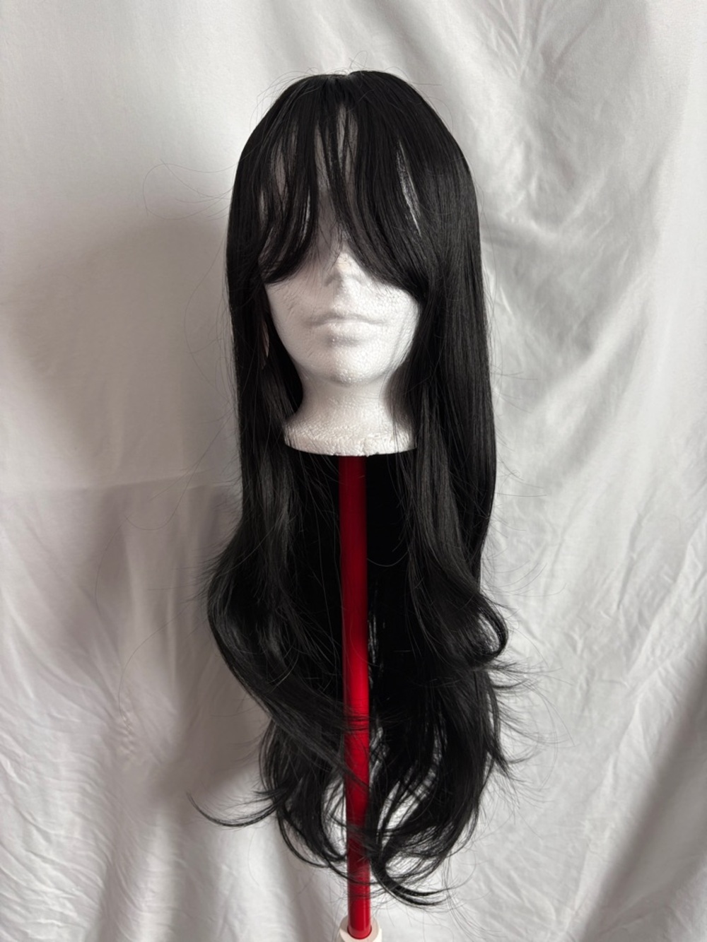 Long Layered Black Women's Wig with Curtain Bangs